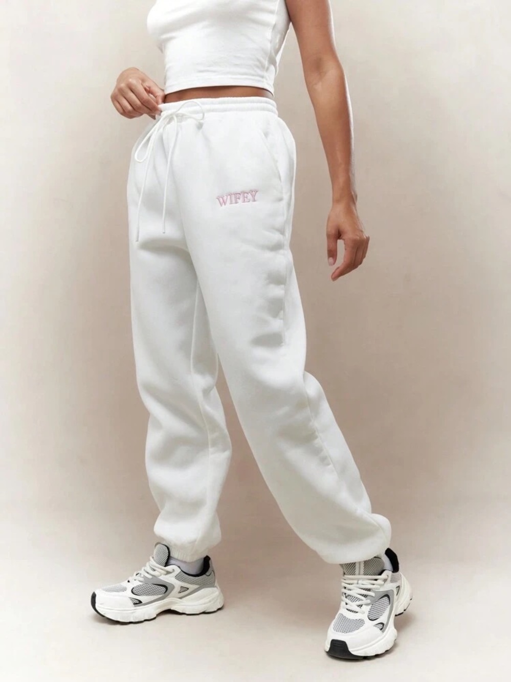 Wifey White Jogger Sweatpants - Cozy Drawstring Bottoms